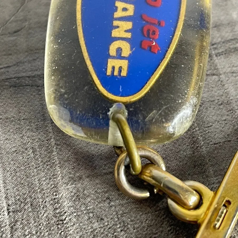 Vintage Air France Pelican Cargo Jet Acrylic & Brass Keychain Luggage Tag